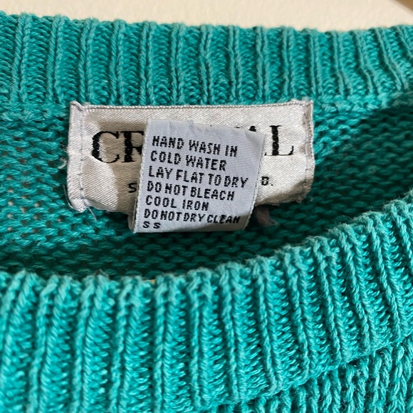 Size S Vintage Crystal Teal Pullover Knit Sweater - Picture 4 of 5